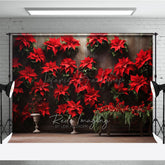 Lofaris Vintage Christmas Wall Photography Backdrop Red Poinsettia Flowers on a Moody Holiday Studio Photo Prop